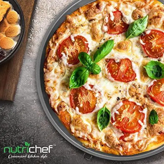 Alt view image 7 of 7 - NutriChef 12.8 Inch Nonstick Pizza Pan for Oven - Carbon Steel Pizza Baking Tray with Airflow Holes - Premium Bakeware for Fresh & Frozen Pizza, Dishwasher Safe - Gray