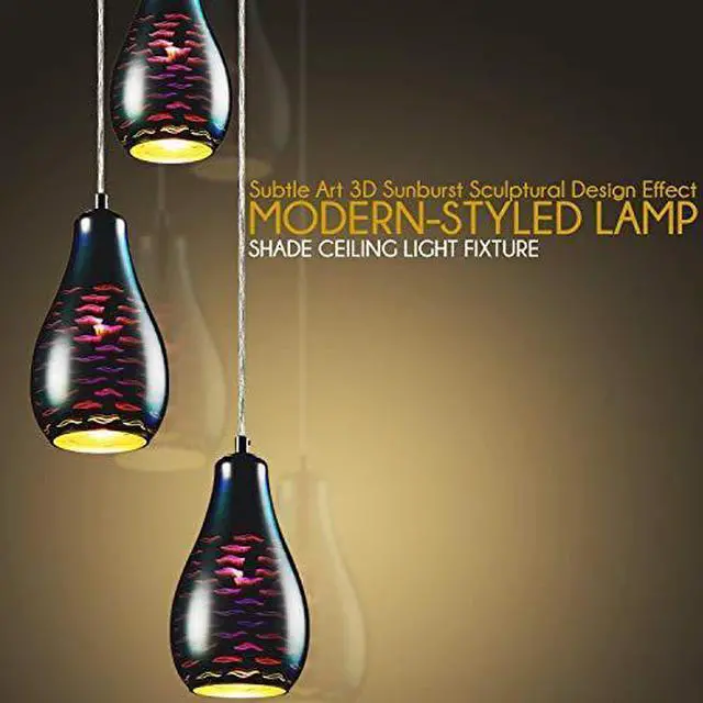 Alt view image 3 of 4 - MAXvolador Home Pendant Hanging Lighting Fixture-Triple Lamp Ceiling Light with 3 5.1x8.7-Sphere Shaped Dome Globes, Sculpted Glass Accent-SLLMP37