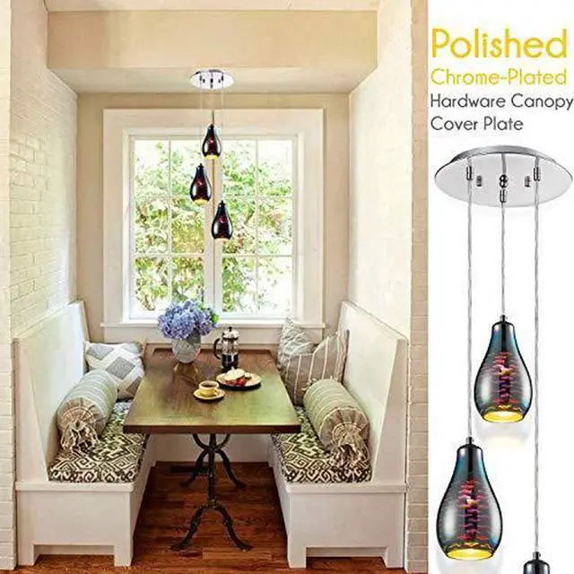 Alt view image 4 of 4 - MAXvolador Home Pendant Hanging Lighting Fixture-Triple Lamp Ceiling Light with 3 5.1x8.7-Sphere Shaped Dome Globes, Sculpted Glass Accent-SLLMP37