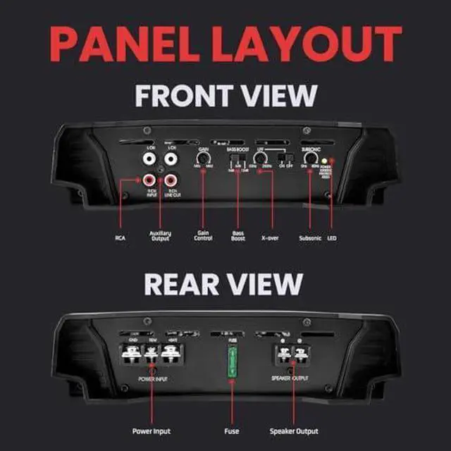Alt view image 2 of 7 - Lanzar 2000W Monoblock Car Audio Amp - 2-Ohm Stable Mosfet Amplifier, Class AB, Electronic Crossover, Bass Boost, Subsonic Circuit, Chrome RCA Inputs, Line Output, 5-Way Protection - Soft Turn On/Off