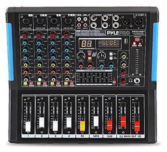 Alt view image 16 of 20 - 4channel bluetooth studio audio mixer  dj sound controller interface with usb drive for pc recording input, xlr microphone jack, 48v power, input/output for professional and beginners  pmxu46bt
