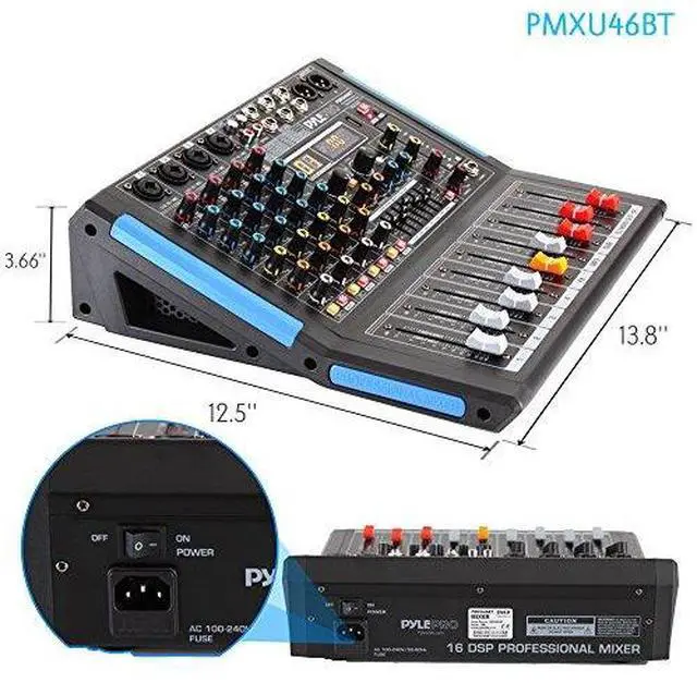 Alt view image 17 of 20 - 4channel bluetooth studio audio mixer  dj sound controller interface with usb drive for pc recording input, xlr microphone jack, 48v power, input/output for professional and beginners  pmxu46bt