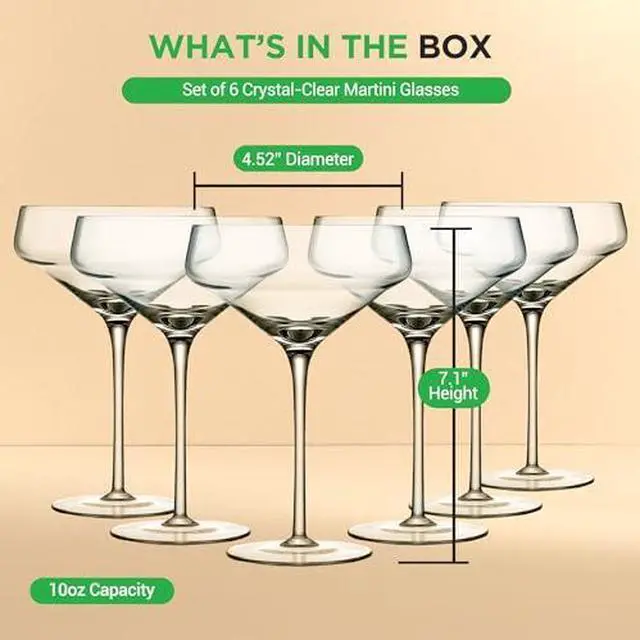Alt view image 7 of 7 - NutriChef 4 Piece Crystal Martini Glasses, 10 Oz Crystal Clear Stemmed Cocktail Glass, Dishwasher Safe Glassware for Cocktail, Wine, Champagne, Parties, Bar, Wedding, & Gift