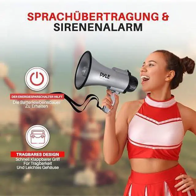 Alt view image 2 of 7 - Pyle Portable Megaphone Speaker Siren Bullhorn-Compact and Battery Operated with 30 Watt Power,Microphone,2 Modes,PA Sound and Foldable Handle for Cheerleading and Police Use-Pyle PMP33SL(Silver)