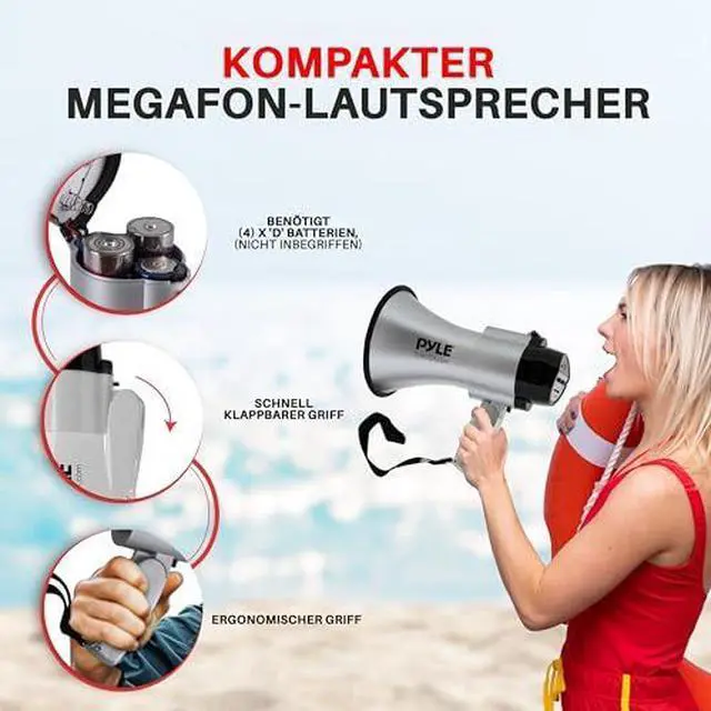 Alt view image 3 of 7 - Pyle Portable Megaphone Speaker Siren Bullhorn-Compact and Battery Operated with 30 Watt Power,Microphone,2 Modes,PA Sound and Foldable Handle for Cheerleading and Police Use-Pyle PMP33SL(Silver)
