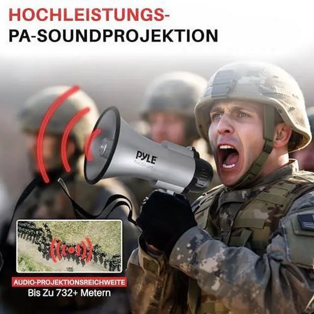 Alt view image 5 of 7 - Pyle Portable Megaphone Speaker Siren Bullhorn-Compact and Battery Operated with 30 Watt Power,Microphone,2 Modes,PA Sound and Foldable Handle for Cheerleading and Police Use-Pyle PMP33SL(Silver)