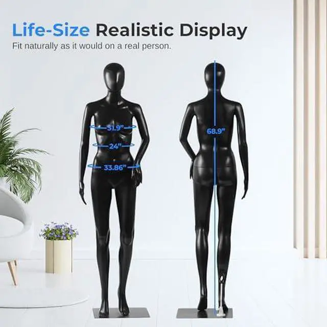 Alt view image 2 of 7 - SereneLife Premium Female Mannequin  68.9" Life-Size Dress Form with Realistic Face, Rotating Head, Flexible Limbs, Detachable Body & Sturdy Metal Base for Boutiques, Exhibits & Fashion Display