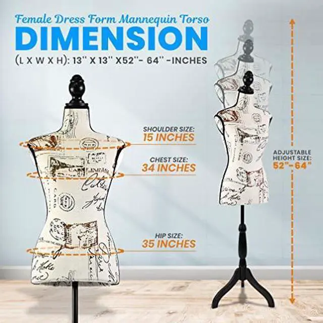 Alt view image 5 of 7 - SereneLife Female Torso Mannequin Display - Sturdy and Durable, Adjustable Dress Form (52-64"), Lightweight, Easy-to-Assemble, Stable Tripod Stand, Smooth Surface for Retail Clothing Display