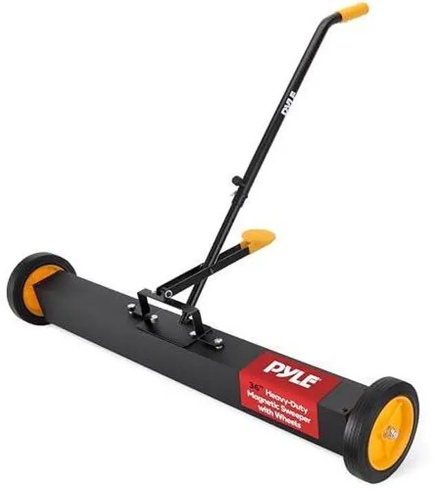 Main image of Pyle 36" Rolling Magnetic Sweeper with Adjustable Handle - Strong and Durable Metal Construction Heavy-Duty Cleaning/Metal Pickup for Industrial and Commercial Use (Black and Orange)