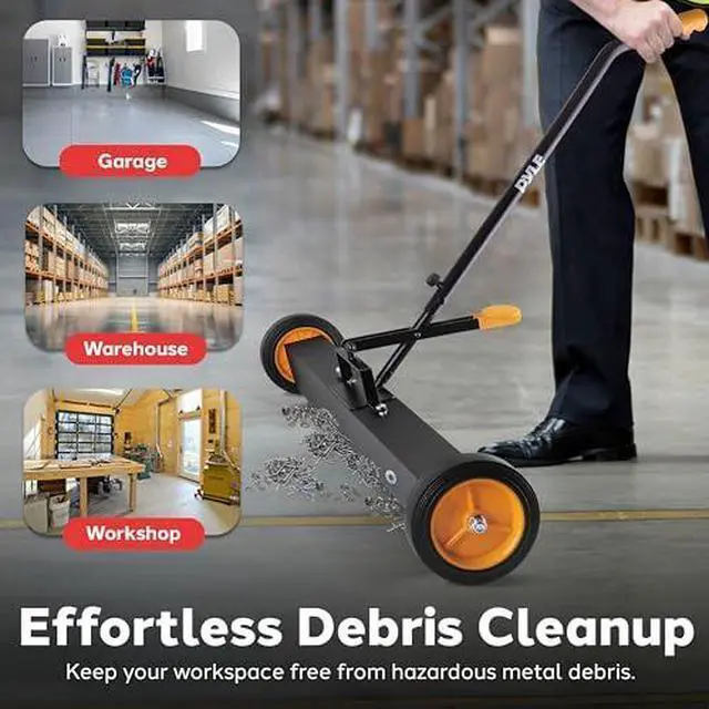 Alt view image 2 of 7 - Pyle 36" Rolling Magnetic Sweeper with Adjustable Handle - Strong and Durable Metal Construction Heavy-Duty Cleaning/Metal Pickup for Industrial and Commercial Use (Black and Orange)