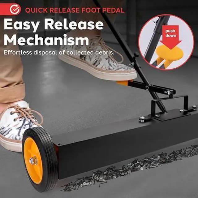 Alt view image 4 of 7 - Pyle 36" Rolling Magnetic Sweeper with Adjustable Handle - Strong and Durable Metal Construction Heavy-Duty Cleaning/Metal Pickup for Industrial and Commercial Use (Black and Orange)