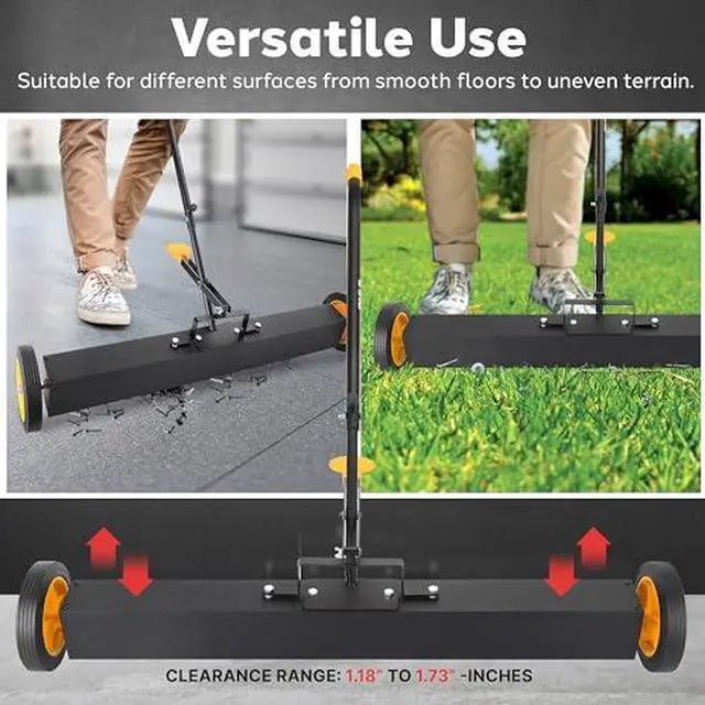 Alt view image 7 of 7 - Pyle 36" Rolling Magnetic Sweeper with Adjustable Handle - Strong and Durable Metal Construction Heavy-Duty Cleaning/Metal Pickup for Industrial and Commercial Use (Black and Orange)