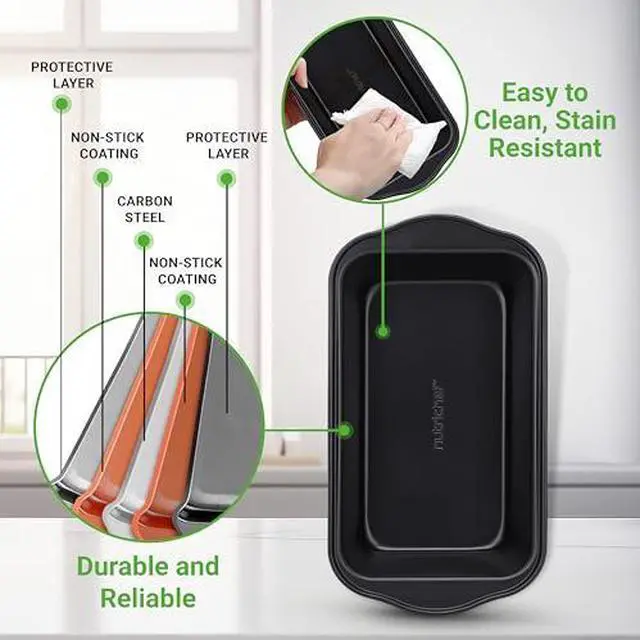 Alt view image 9 of 13 - NutriChef 6 Piece Set of Non-Stick Loaf Pans, Grip Handles, Home Kitchen Bake Pans, Heavy Gauge Carbon Steel, Premium Food Grade, Quick and Even Heat Distribution, 11.61x5.98x2.56 Inch, Black