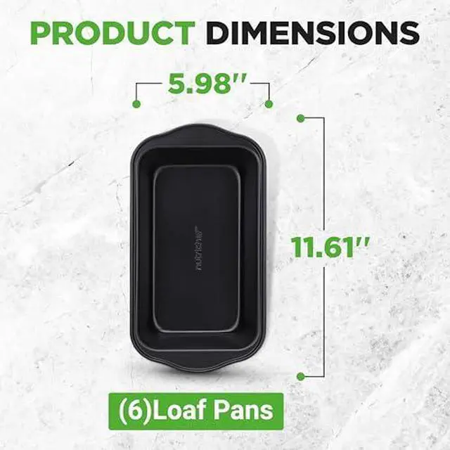 Alt view image 12 of 13 - NutriChef 6 Piece Set of Non-Stick Loaf Pans, Grip Handles, Home Kitchen Bake Pans, Heavy Gauge Carbon Steel, Premium Food Grade, Quick and Even Heat Distribution, 11.61x5.98x2.56 Inch, Black