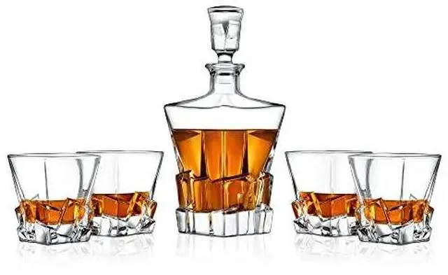 Main image of NutriChef Home Bar Whiskey Decanter Set, Glass Decanter with Four 800ml Whiskey Glasses, Elegantly Styled with Real Crystal for Maximum Flavor and Shelf Life, Naturally Aerates, Dishwasher Safe