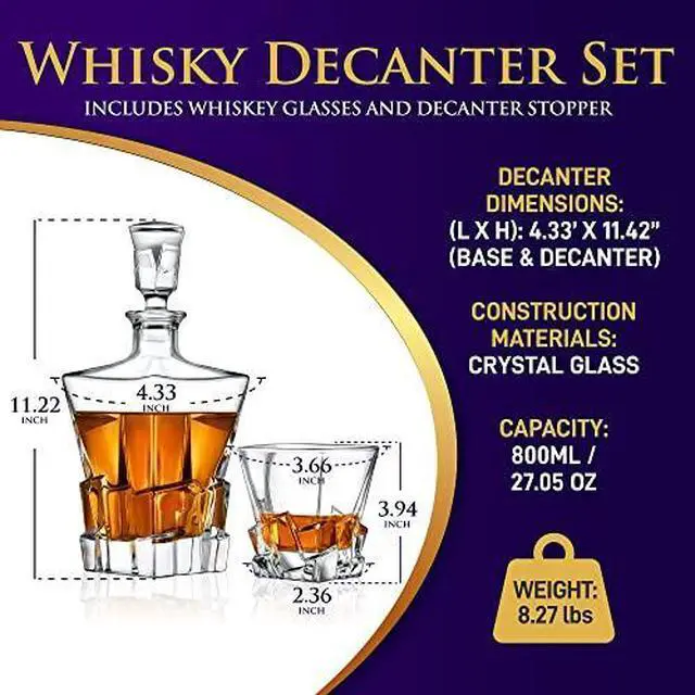 Alt view image 2 of 7 - NutriChef Home Bar Whiskey Decanter Set, Glass Decanter with Four 800ml Whiskey Glasses, Elegantly Styled with Real Crystal for Maximum Flavor and Shelf Life, Naturally Aerates, Dishwasher Safe