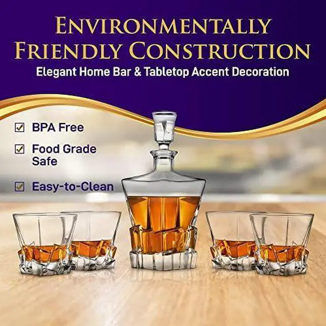 Alt view image 3 of 7 - NutriChef Home Bar Whiskey Decanter Set, Glass Decanter with Four 800ml Whiskey Glasses, Elegantly Styled with Real Crystal for Maximum Flavor and Shelf Life, Naturally Aerates, Dishwasher Safe