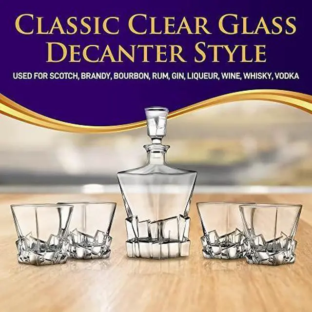 Alt view image 4 of 7 - NutriChef Home Bar Whiskey Decanter Set, Glass Decanter with Four 800ml Whiskey Glasses, Elegantly Styled with Real Crystal for Maximum Flavor and Shelf Life, Naturally Aerates, Dishwasher Safe
