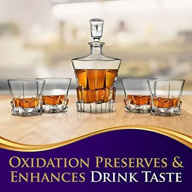 Alt view image 5 of 7 - NutriChef Home Bar Whiskey Decanter Set, Glass Decanter with Four 800ml Whiskey Glasses, Elegantly Styled with Real Crystal for Maximum Flavor and Shelf Life, Naturally Aerates, Dishwasher Safe