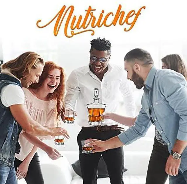 Alt view image 7 of 7 - NutriChef Home Bar Whiskey Decanter Set, Glass Decanter with Four 800ml Whiskey Glasses, Elegantly Styled with Real Crystal for Maximum Flavor and Shelf Life, Naturally Aerates, Dishwasher Safe