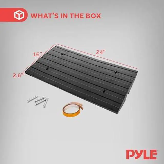 Alt view image 7 of 7 - Pyle 2 Ft. Rubber Threshold Curb Ramp, Heavy Duty, Non-Slip, Marine Grade Waterproof, Green Reflective Strip, Single Driveway Ramp for Vehicles, RVs, and Wheelchairs, 24.0x16.0x2.6Inches