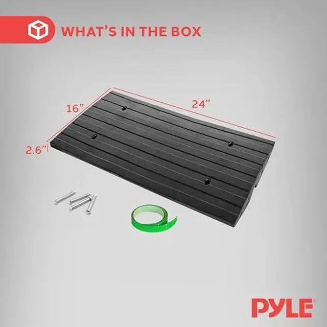 Alt view image 7 of 7 - Pyle 2 Ft. Rubber Threshold Curb Ramp for Driveway - Heavy Duty Non-Slip Ramp for Vehicles - Green Reflective Strip, Marine Grade Waterproof, Ideal for Driveways & Sidewalks, 24.0"x16.0"x2.6" Inches