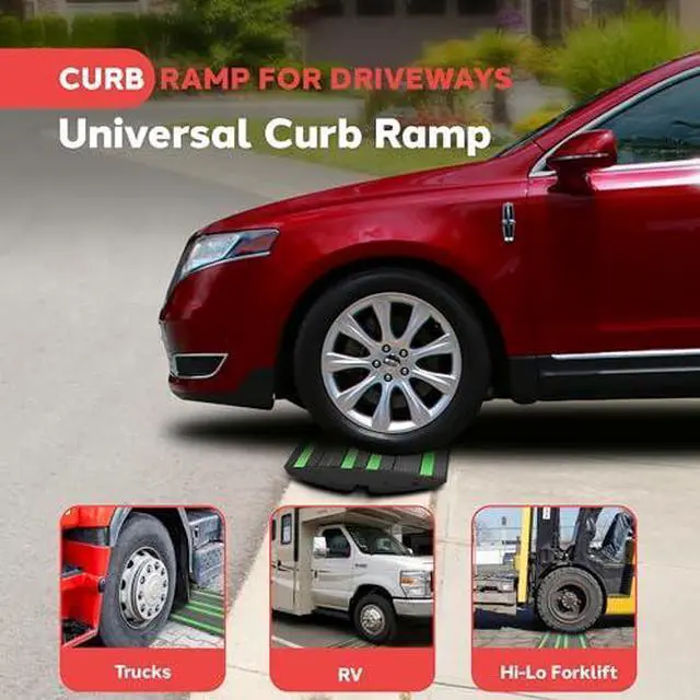 Alt view image 4 of 7 - Pyle 1 Ft. Rubber Threshold Curb Ramp - Heavy Duty Non-Slip Rubber, Easy Mounting with Expansion Screws, Green Reflective Strips - Ideal for Driveways, Sidewalks, and Vehicle Ramps - 12.0"x16.0"x 2.6"