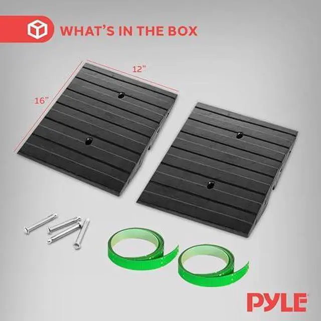 Alt view image 7 of 7 - Pyle 1 Ft. Rubber Threshold Curb Ramp - Heavy Duty Non-Slip Rubber, Easy Mounting with Expansion Screws, Green Reflective Strips - Ideal for Driveways, Sidewalks, and Vehicle Ramps - 12.0"x16.0"x 2.6"