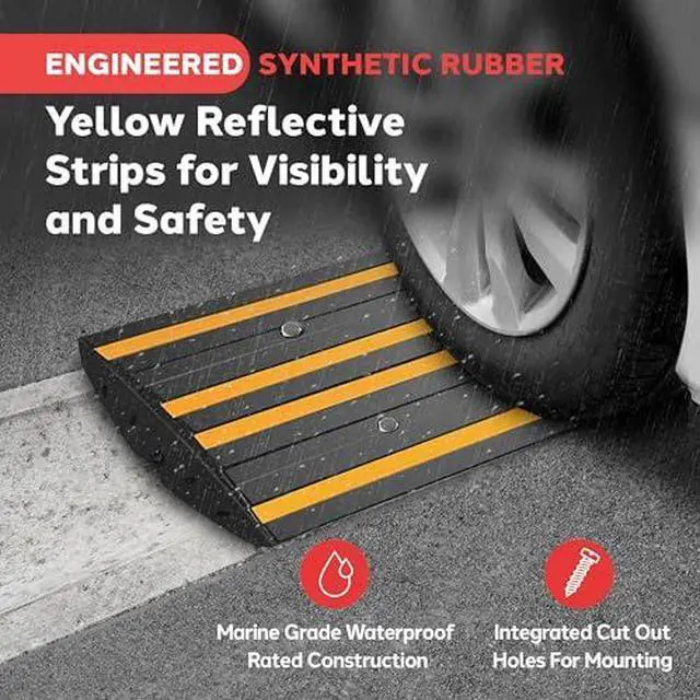 Alt view image 2 of 7 - Pyle 2 Ft. Rubber Threshold Curb Ramp, Heavy Duty, Non-Slip, Marine Grade Waterproof, Green Reflective Strip, Single Driveway Ramp for Vehicles, RVs, and Wheelchairs, 24.0x16.0x2.6Inches