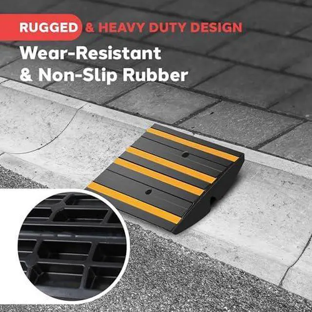 Alt view image 3 of 7 - Pyle Rubber Curb Ramp for Driveway  1 Ft. Heavy Duty Non-Slip Waterproof Vehicle Ramp with Yellow Reflective Safety Strips, Supports up to 11,000 lbs, Includes Expansion Screws for Indoor/Outdoor Use