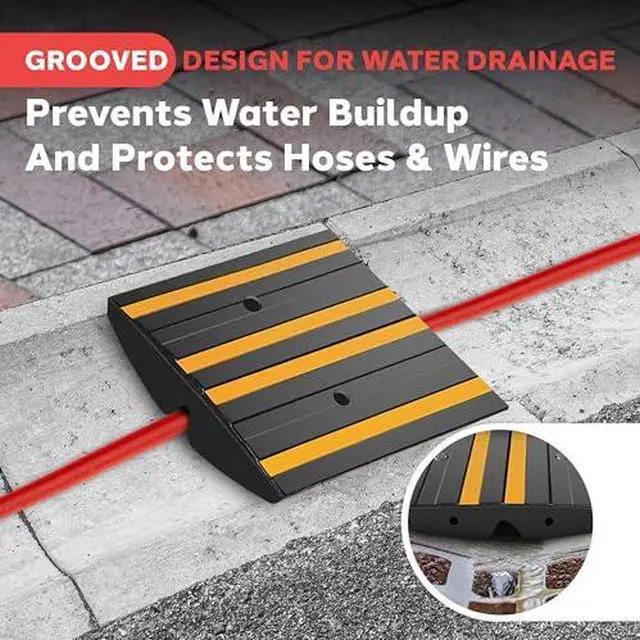 Alt view image 6 of 7 - Pyle Rubber Curb Ramp for Driveway  1 Ft. Heavy Duty Non-Slip Waterproof Vehicle Ramp with Yellow Reflective Safety Strips, Supports up to 11,000 lbs, Includes Expansion Screws for Indoor/Outdoor Use