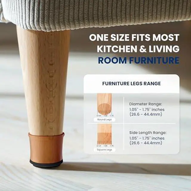 Alt view image 3 of 6 - Serenelife Chair Leg Floor Protectors - 24 Rubber Furniture Leg Covers & End Caps for Hardwood Floors - Anti-Slip & Scratch Protect Floors - Fits Furniture & Chair Legs 1.05 in - 1.5 in - Brown