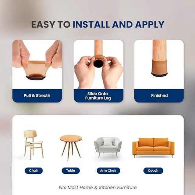 Alt view image 4 of 6 - Serenelife Chair Leg Floor Protectors - 24 Rubber Furniture Leg Covers & End Caps for Hardwood Floors - Anti-Slip & Scratch Protect Floors - Fits Furniture & Chair Legs 1.05 in - 1.5 in - Brown