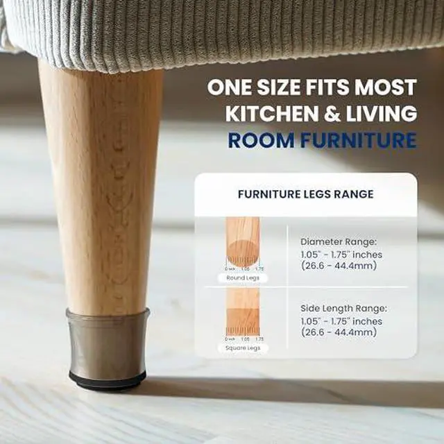 Alt view image 3 of 6 - Serenelife Chair Leg Floor Protectors - 24 Rubber Furniture Leg Covers & End Caps For Hardwood Floors - Anti-Slip & Scratch Protect Floors - Fits Furniture & Chair Legs 1.05 IN - 1.55 IN Black