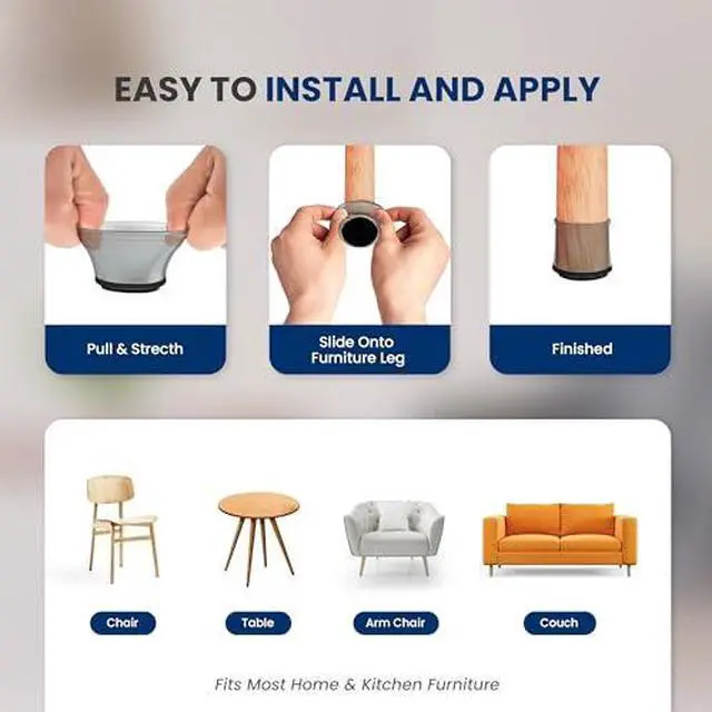 Alt view image 4 of 6 - Serenelife Chair Leg Floor Protectors - 24 Rubber Furniture Leg Covers & End Caps For Hardwood Floors - Anti-Slip & Scratch Protect Floors - Fits Furniture & Chair Legs 1.05 IN - 1.55 IN Black