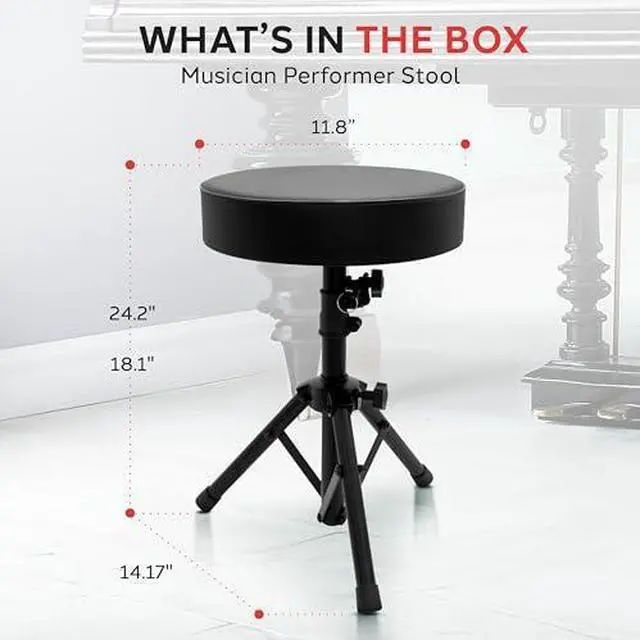 Alt view image 2 of 7 - Pyle Drum Throne, Rotatable Padded Seat, Adjustable Height, Foldable Design, Solid Steel Legs, Non-Slip Rubber Feet, Musicians & Drummers, Assembly Required, Supports Up to 330 lbs, 0 lbs Weight