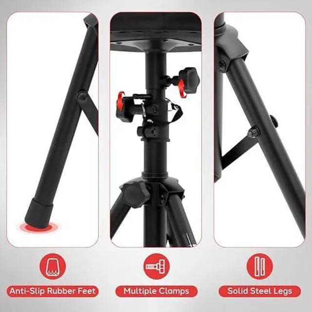 Alt view image 6 of 7 - Pyle Drum Throne, Rotatable Padded Seat, Adjustable Height, Foldable Design, Solid Steel Legs, Non-Slip Rubber Feet, Musicians & Drummers, Assembly Required, Supports Up to 330 lbs, 0 lbs Weight
