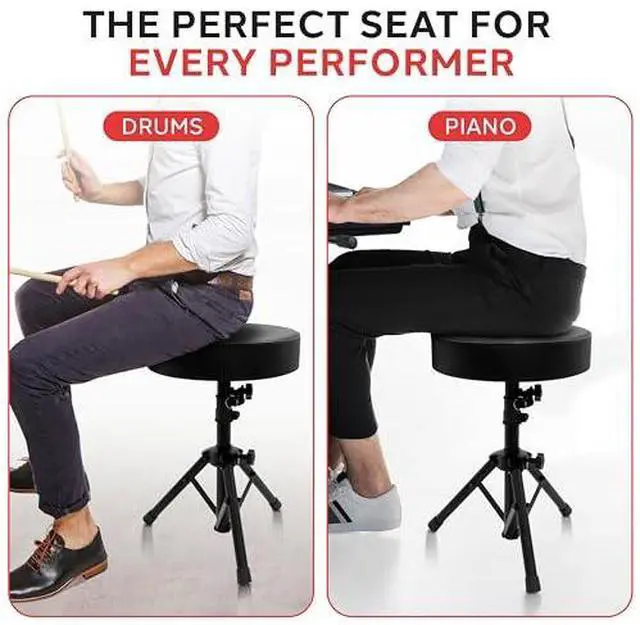 Alt view image 7 of 7 - Pyle Drum Throne, Rotatable Padded Seat, Adjustable Height, Foldable Design, Solid Steel Legs, Non-Slip Rubber Feet, Musicians & Drummers, Assembly Required, Supports Up to 330 lbs, 0 lbs Weight