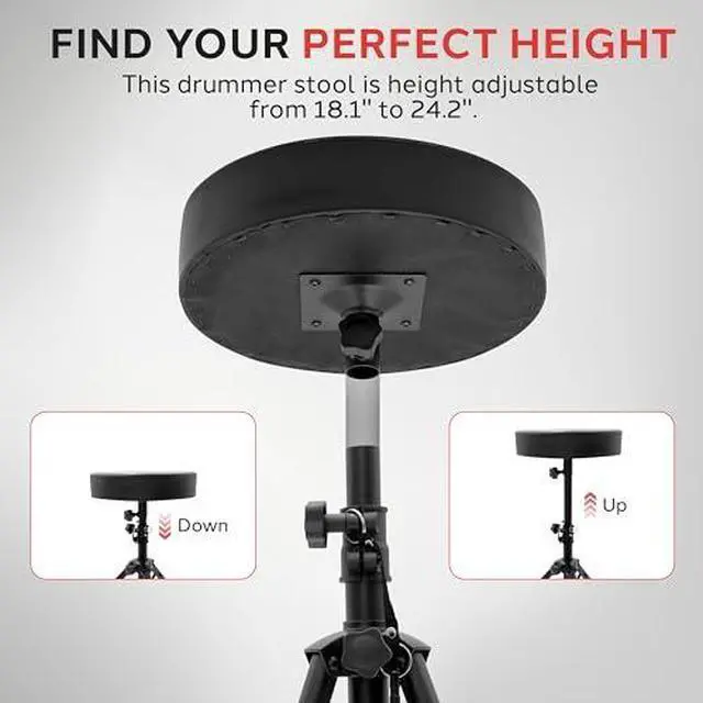 Alt view image 4 of 7 - Pyle Drum Throne, Rotatable Padded Seat, Adjustable Height, Foldable Design, Solid Steel Legs, Non-Slip Rubber Feet, Musicians & Drummers, Assembly Required, Supports Up to 330 lbs, 0 lbs Weight