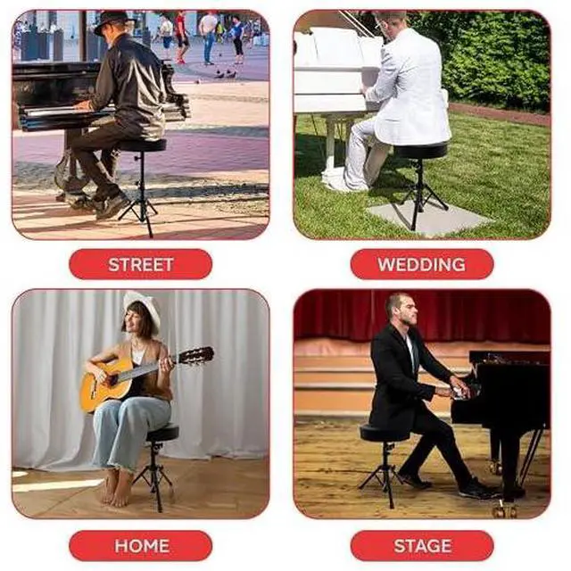 Alt view image 5 of 7 - Pyle Drum Throne, Rotatable Padded Seat, Adjustable Height, Foldable Design, Solid Steel Legs, Non-Slip Rubber Feet, Musicians & Drummers, Assembly Required, Supports Up to 330 lbs, 0 lbs Weight
