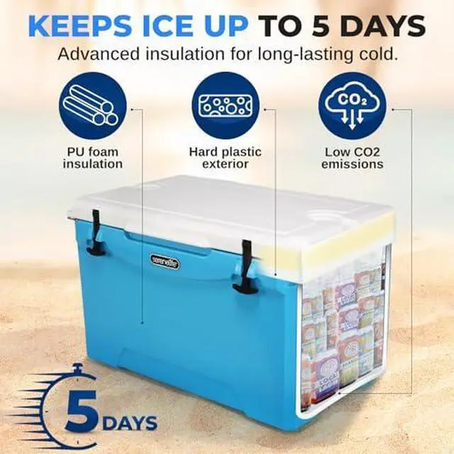 Alt view image 3 of 7 - SereneLife Ultra-Tough 75 Quart Rotomolded Cooler Box with Wheels, Holds Upto 104 Cans, Keeps Ice Up to 5 Days, Heavy-Duty Insulated Portable Ice Chest Box, Ideal for Camping, Beach, and Outdoors