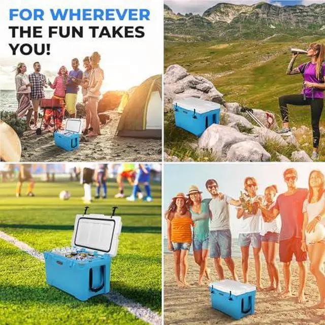 Alt view image 6 of 7 - 35 Quart Portable Cooler Box - Lightweight Heavy-Duty Travel Ice Cooler with 2-Way Handles, Drain - 5 Days Ice Retention, Holds 63 12-Ounce Cans & 2-liter Bottles - SereneLife SLCB35BL (Blue)