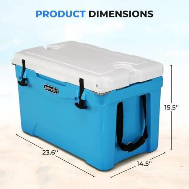 Alt view image 7 of 7 - 35 Quart Portable Cooler Box - Lightweight Heavy-Duty Travel Ice Cooler with 2-Way Handles, Drain - 5 Days Ice Retention, Holds 63 12-Ounce Cans & 2-liter Bottles - SereneLife SLCB35BL (Blue)