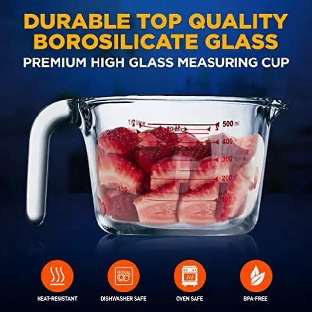 Alt view image 3 of 6 - NutriChef High Borosilicate Glass Measuring Cup with Customized Decal Scale, 500 ml, Safe to Use in Microwave and Freezer, Oven and Dishwasher Safe