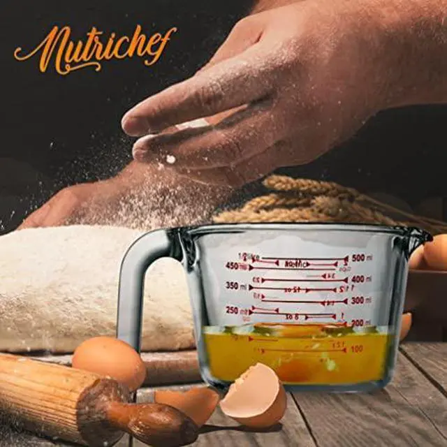 Alt view image 6 of 6 - NutriChef High Borosilicate Glass Measuring Cup with Customized Decal Scale, 500 ml, Safe to Use in Microwave and Freezer, Oven and Dishwasher Safe