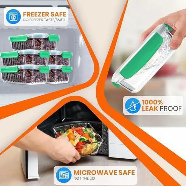 Alt view image 3 of 6 - NutriChef 10-Piece Superior Glass Food Storage Containers Set (5 Containers + 5 Locking Lids),Stackable Meal-prep Design, BPA-free Airtight Clear Locking lids with Vent Lids & Air Hole, Wave