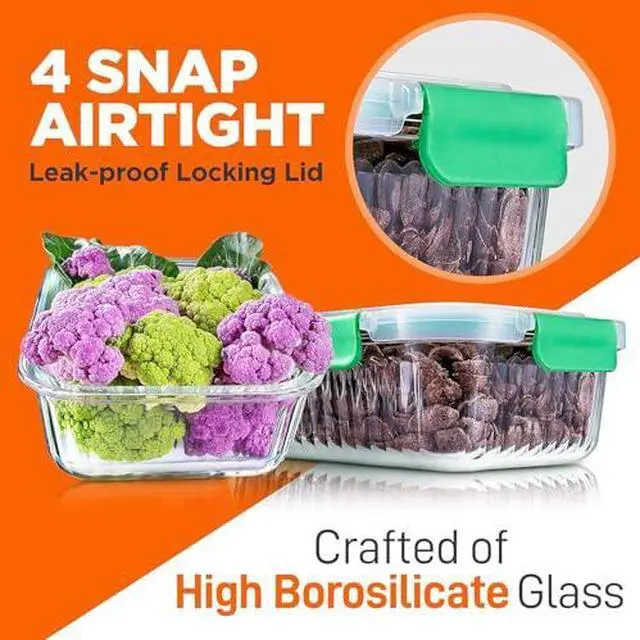 Alt view image 5 of 6 - NutriChef 10-Piece Superior Glass Food Storage Containers Set (5 Containers + 5 Locking Lids),Stackable Meal-prep Design, BPA-free Airtight Clear Locking lids with Vent Lids & Air Hole, Wave