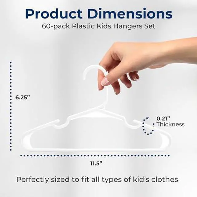 Alt view image 2 of 7 - SereneLife 60 Pack Plastic Kids Hangers  Non-Slip Baby Hangers for Closet, Space-Saving Thin Design for Organizing Clothes, Infant, Toddler, and Newborn Clothing (White)