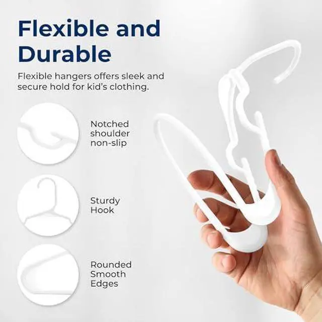 Alt view image 4 of 7 - SereneLife 60 Pack Plastic Kids Hangers  Non-Slip Baby Hangers for Closet, Space-Saving Thin Design for Organizing Clothes, Infant, Toddler, and Newborn Clothing (White)