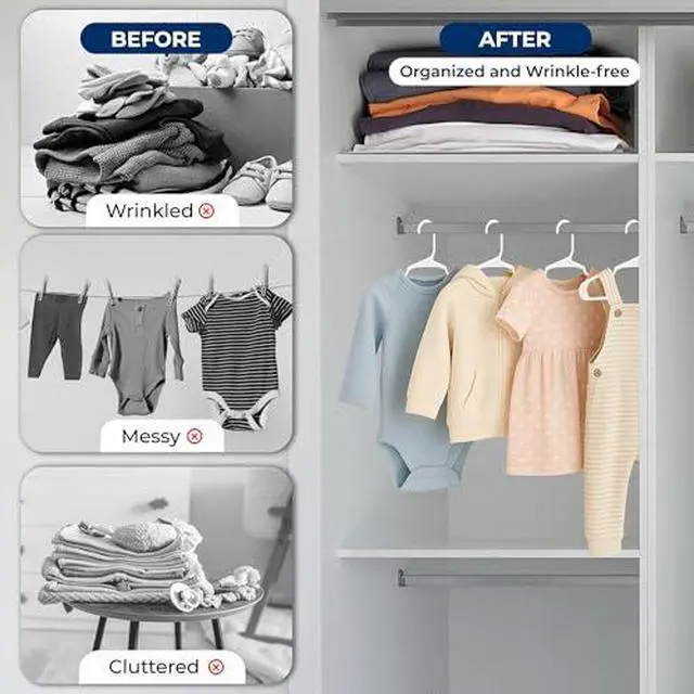 Alt view image 5 of 7 - SereneLife 60 Pack Plastic Kids Hangers  Non-Slip Baby Hangers for Closet, Space-Saving Thin Design for Organizing Clothes, Infant, Toddler, and Newborn Clothing (White)